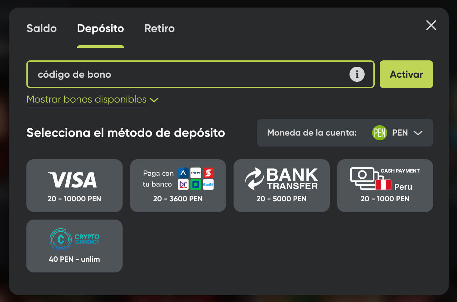 Métodos de depósito disponibles en Fresh Casino online para usuarios en Perú