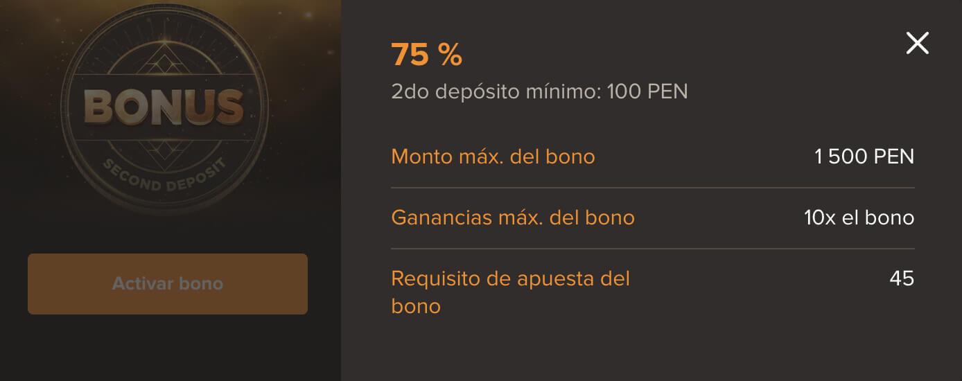 Condiciones del bono para el segundo depósito en Sol Casino Perú